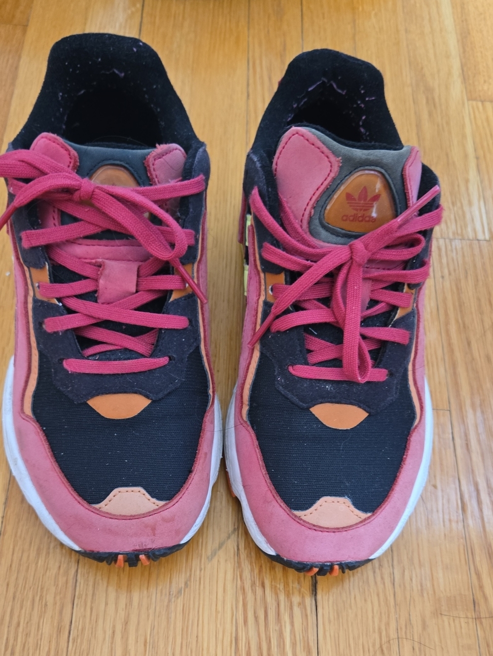 adidas Black and Pink Low-Top Sneakers with Orange Accents